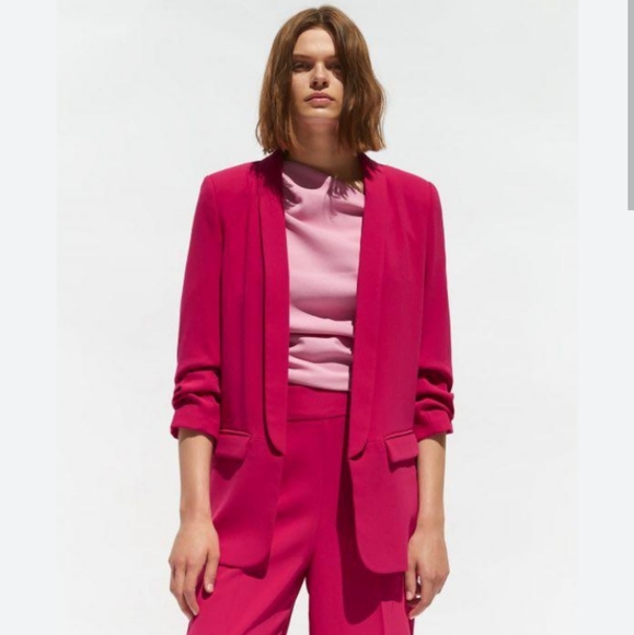 Zara Jackets & Coats Hot Pink Zara Blazer With Turnup Sleeves